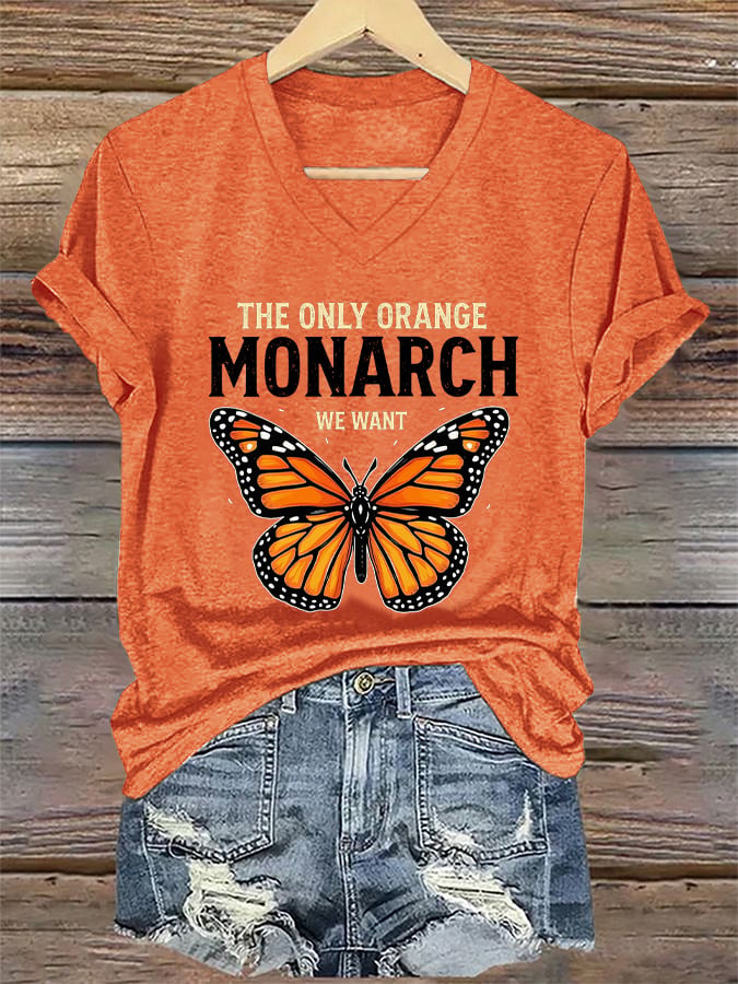 🔥Buy 3 Get 15% Off🔥V-Neck Retro The Only Orange Monarch We Want Print T-Shirt