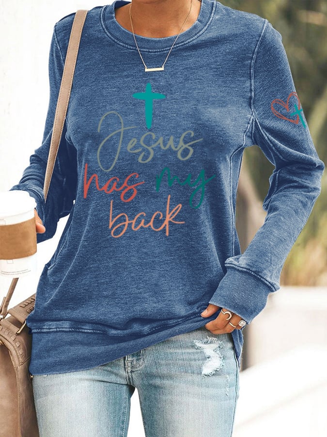 Women's Jesus Has My Back Print  Sweatshirts