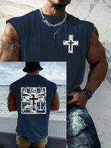 Men's Retro Faith Fishing Hunting Print Round Neck Tank Top