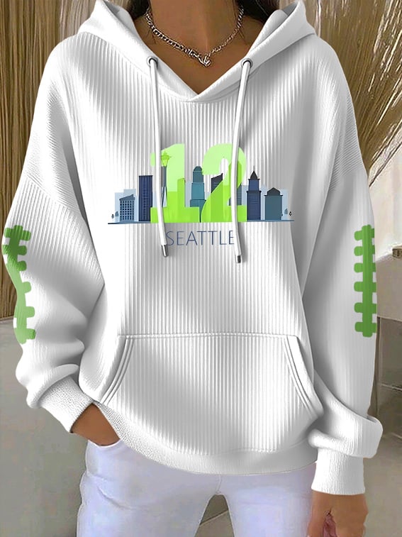 Women's Rugby Print Casual Hoodie
