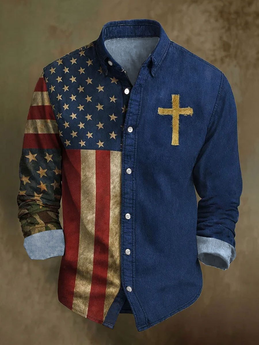 Men's Faith Printed Long Sleeved Casual Shirt