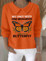 🔥Buy 3 Get 15% Off🔥Women's Retro We Only Need One Monarch And It's A Butterfly Print Casual Lapel Knit Top