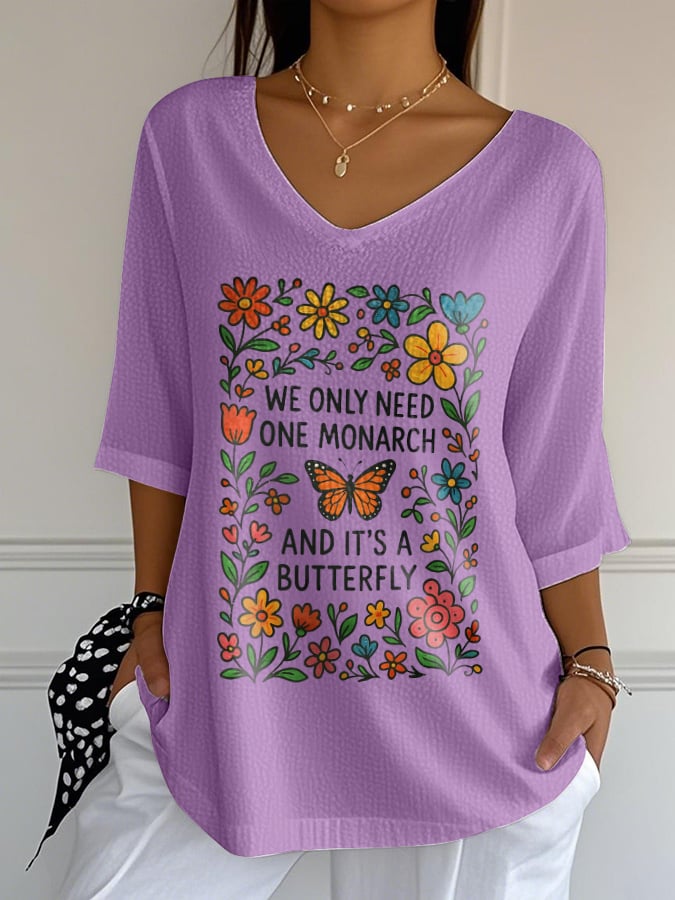 🔥Buy 3 Get 15% Off🔥V-Neck Retro We Only Need One Monarch And It's A Butterfly Print T-Shirt