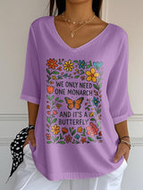 🔥Buy 3 Get 15% Off🔥V-Neck Retro We Only Need One Monarch And It's A Butterfly Print T-Shirt