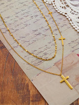Simple Cross Double Layer Titanium Steel 18k Clavicle Necklace