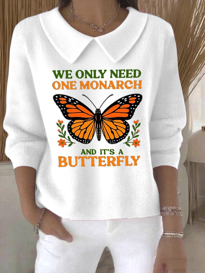 🔥Buy 3 Get 15% Off🔥Women's Retro We Only Need One Monarch And It's A Butterfly Print Casual Lapel Knit Top