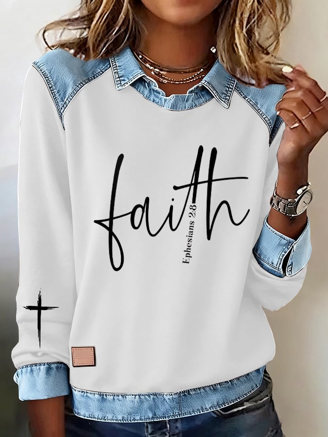 Women's Faith Cross Print Sweatshirt