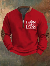 Men's Vintage Faith "Iron Sharpen Iron Brothers In Christ" Printed Zip Collar Sweatshirt
