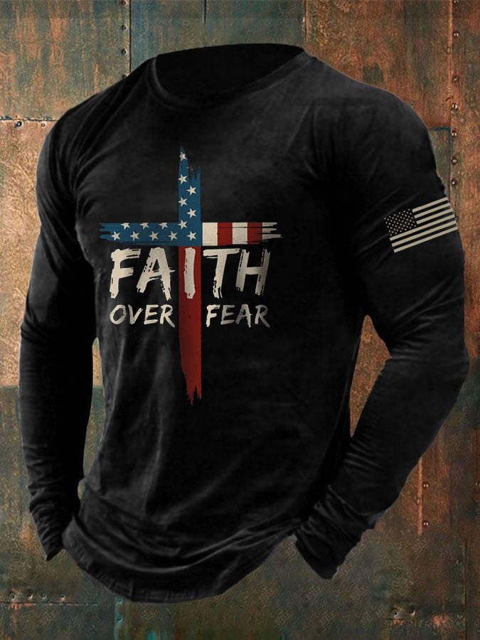 Men's Faith Over Fear Printed Casual T-shirt