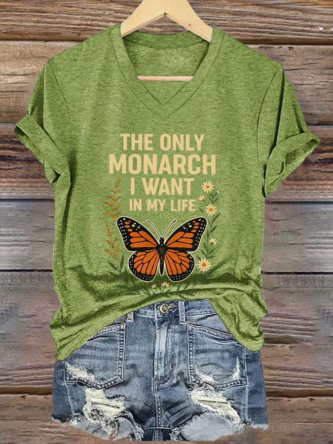 🔥Buy 3 Get 15% Off🔥V-Neck Retro The Only Orange Monarch I Want In My Life Print T-Shirt