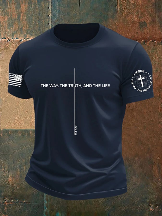 🔥Buy 3 Get 15% Off🔥Men's Jesus The Way The TruthThe Life Print Round Neck T-Shirt