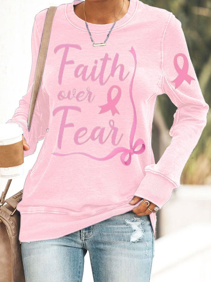 Women's Faith Breast Cancer Awareness Print Sweatshirt