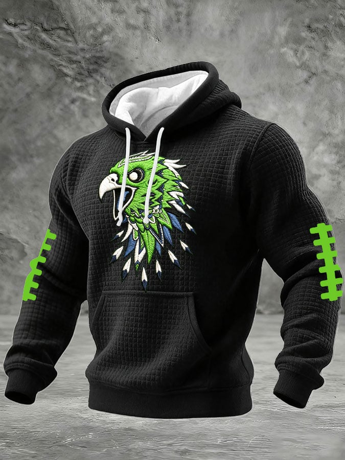 Men's Football Printed Plaid Fabric Hooded Sweatshirt