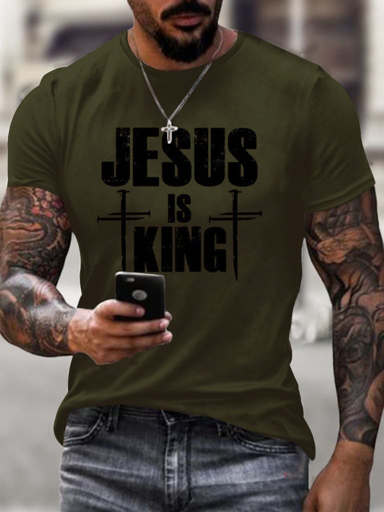 Men's Jesus Is King 3 Nails Cross Christian T-Shirt