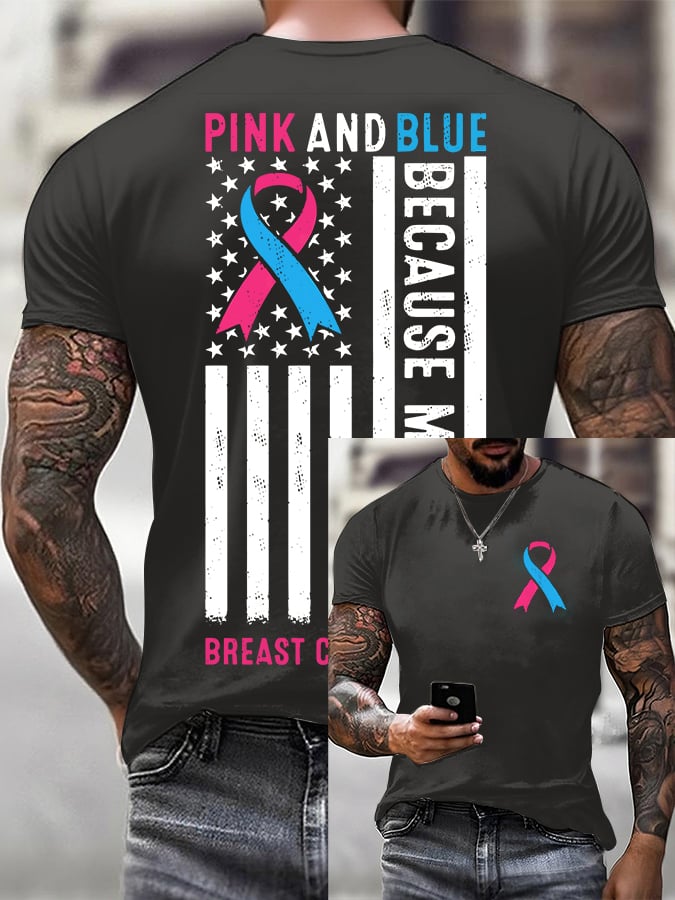Men'S Casual Breast Cancer Print T-Shirt