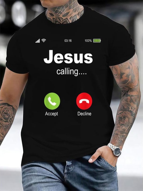 Men's Retro Jesus Calling Print T-Shirt