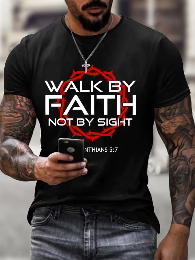Jesus Walks by Faith Christian Cotton T-Shirt
