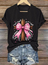 V-Neck Retro Breast Cancer Awareness Faith Cross Pink Ribbon If You’Re Hanging On By A Thread Make Sure It’s The Hem Of His Garment Matthew 9:20-22 Print T-Shirt