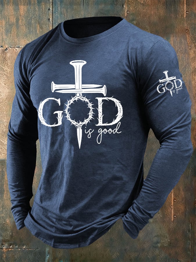 🔥Buy 3 Get 15% Off🔥Men's casual faith in a kind God printed long-sleeved T-shirt
