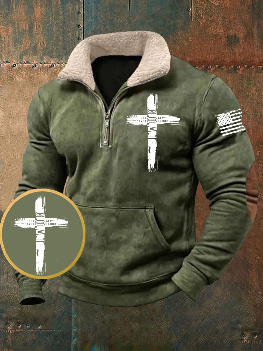 Men's God Over All Things Print Zip Sweatshirt