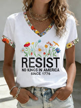 🔥Buy 3 Get 15% Off🔥V-Neck Retro Resist No Kings In America Since 1776 Print T-Shirt