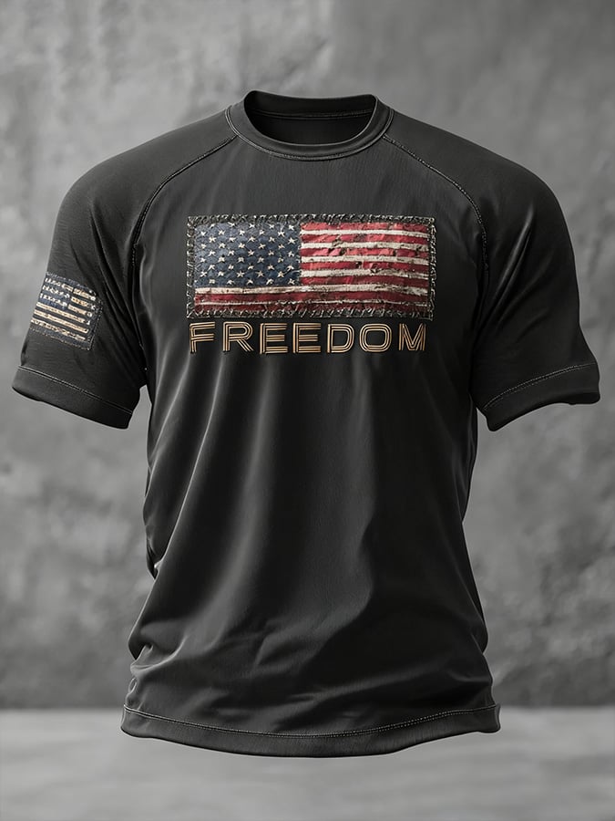Men's Freedom American Flag Print Casual T-Shirt