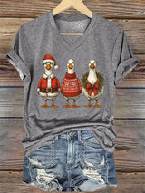 Women's Santa Goose Print T-shirt