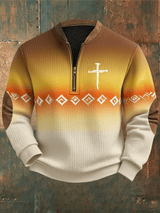 🔥Buy 3 Get 15% Off🔥Men's Faith Print Zipper Neck Knit Sweatshirt