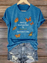 🔥Buy 3 Get 15% Off🔥Women'sEasily Distracted By Monarch Butterflies Printed T-Shirts