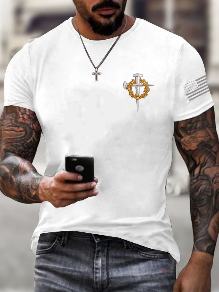 Men'S American Flag Cross Print T-Shirt