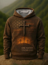 Men's Casual Retro Print Long Sleeve Hooded Sweatshirt