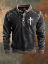 Men's Cross Print Casuasl Henley Collar Shirt