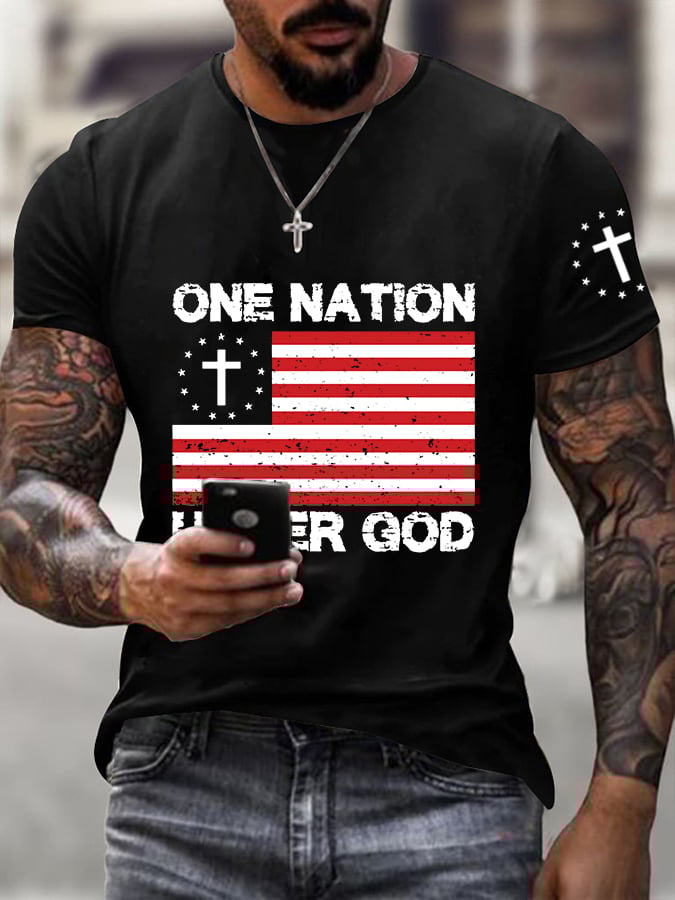 Men's Casual Faith One Nation Under God Graphic Print Short Sleeve T-Shirt