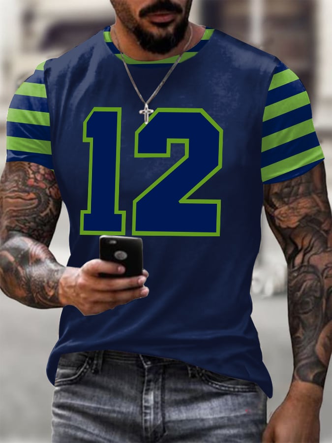 Men's Rugby Print Casual T-Shirt