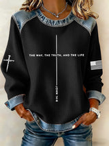 Women's Jesus The Way The Truth The Life Cross Print Casual Sweatshirt
