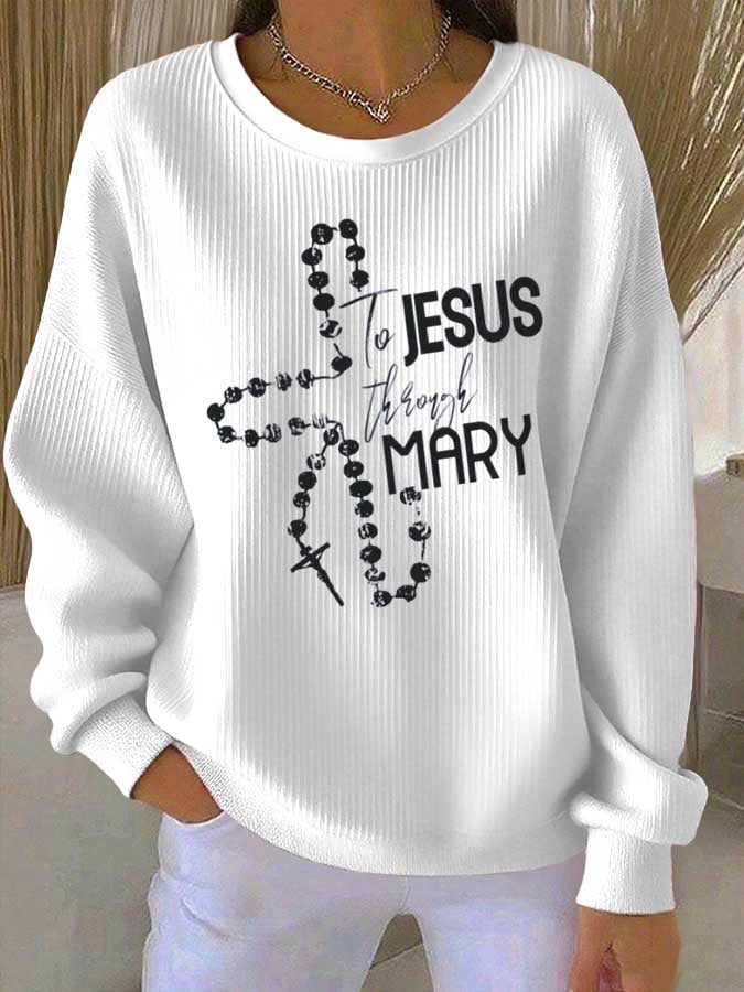 Women's Faith Print Knit Crew Neck Long Sleeve Top