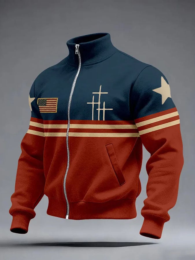 Men's Retro Faith Print Long-Sleeve Sweatshirt