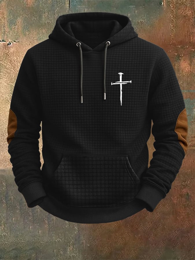 Men's Retro Faith Cross Print Checkered Fabric Sweatshirt