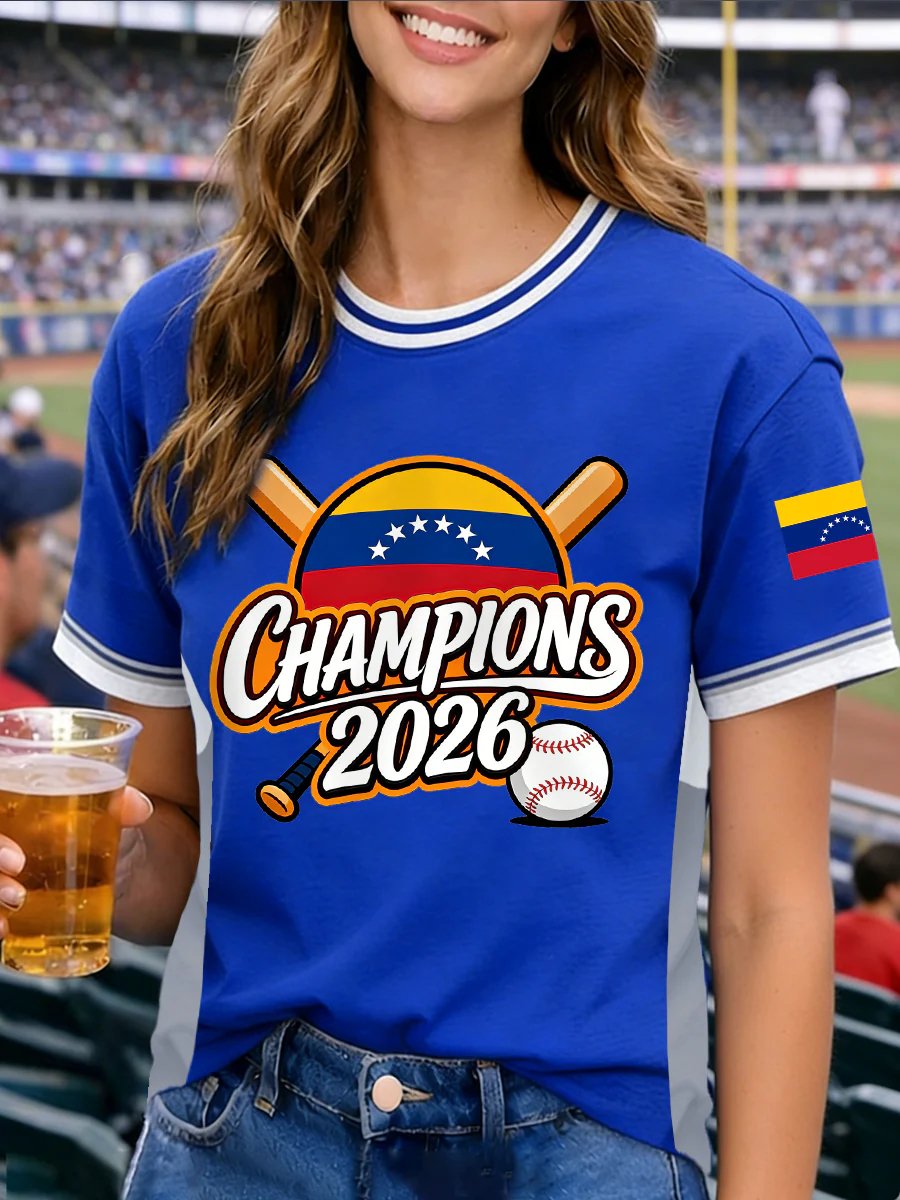 Women's Baseball Print Round Neck T-Shirt