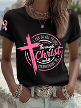 Women's Pink Ribbon Breast Cancer Awareness Support Print T-Shirt
