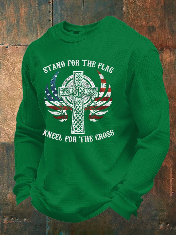 Men's Stand For The Flag Kneel For The Cross Waffle Long Sleeve T-Shirt