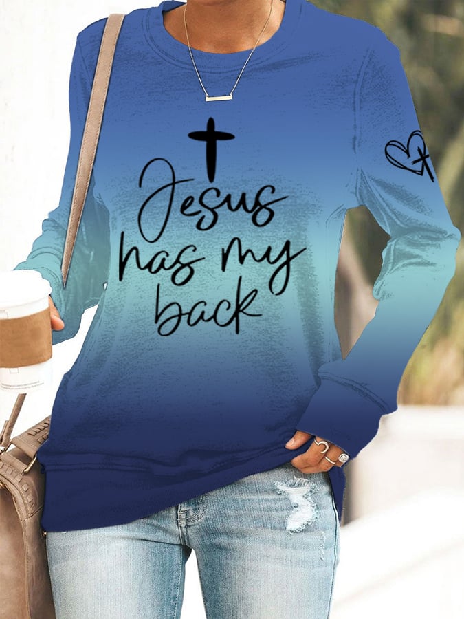 Women's Jesus Has My Back Print  Sweatshirts