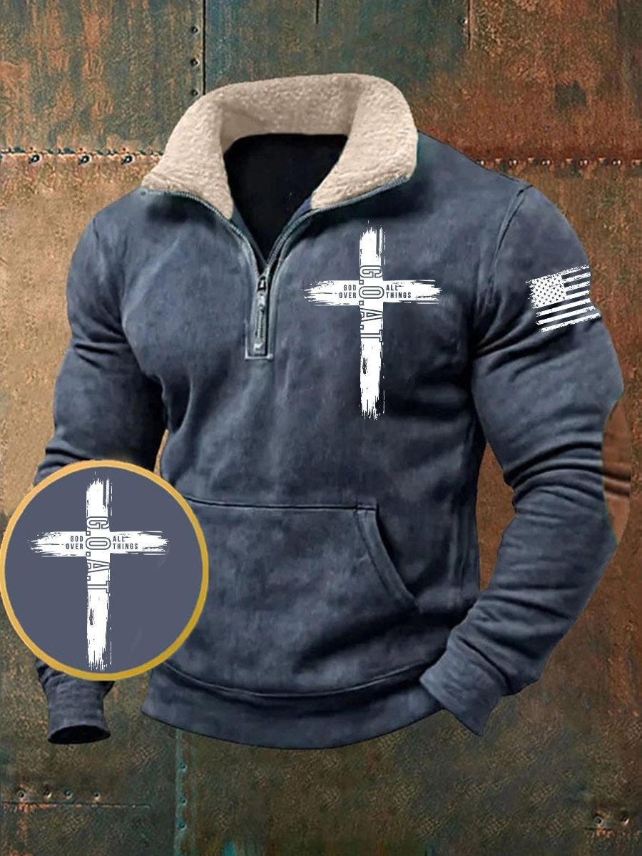 Men's God Over All Things Print Zip Sweatshirt