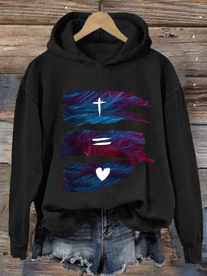 Retro Christmas Faith Cross Love Print Hoodie