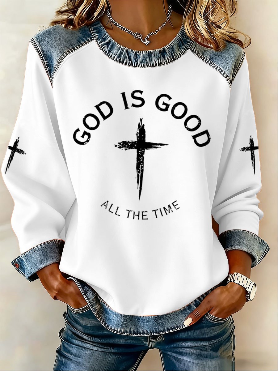 Women's God Is Good All The Time Print Casual Sweatshirt