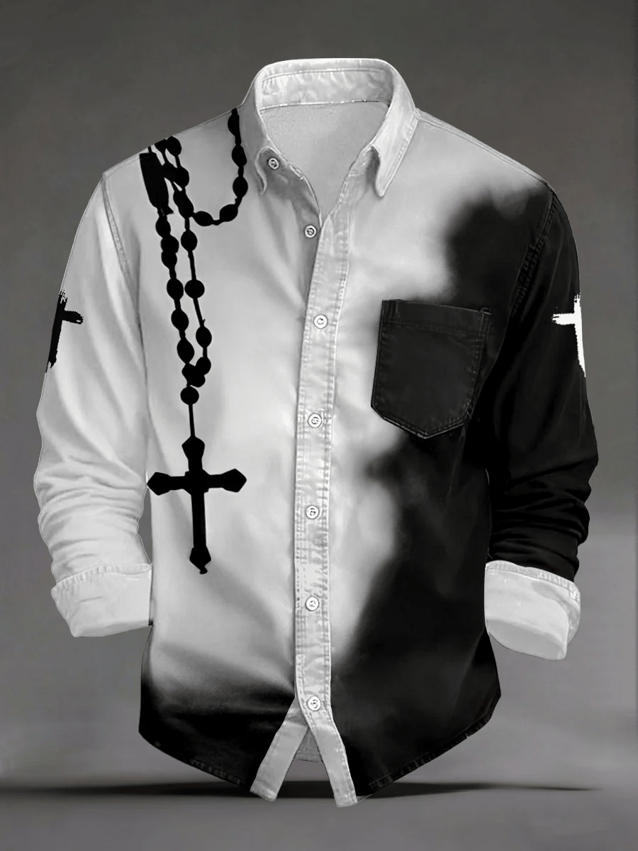 Men's Faith Print Fashion Casual Shirt (With Pockets)
