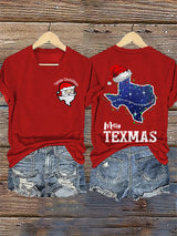 V-Neck Retro Texas Christmas The Stars At Night Are Big And Bright Deep In The Heart Of Texas Print T-Shirt