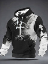 Men's Faith Print Checkered Fabric Hooded Sweatshirt