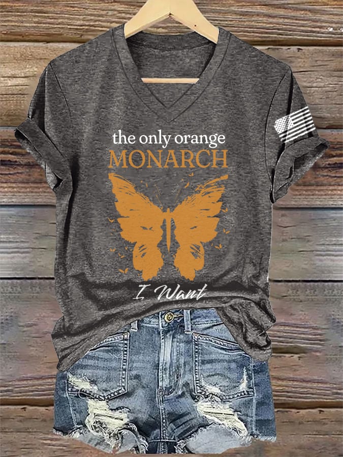 🔥Buy 3 Get 15% Off🔥V-Neck Retro The Only Orange Monarch I Want Monarch Butterflies Print T-Shirt
