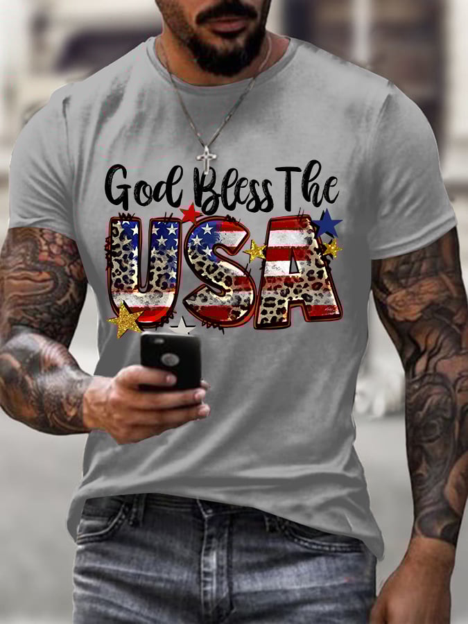 Men'S Casual God Bless America Faith Short-Sleeved T-Shirt